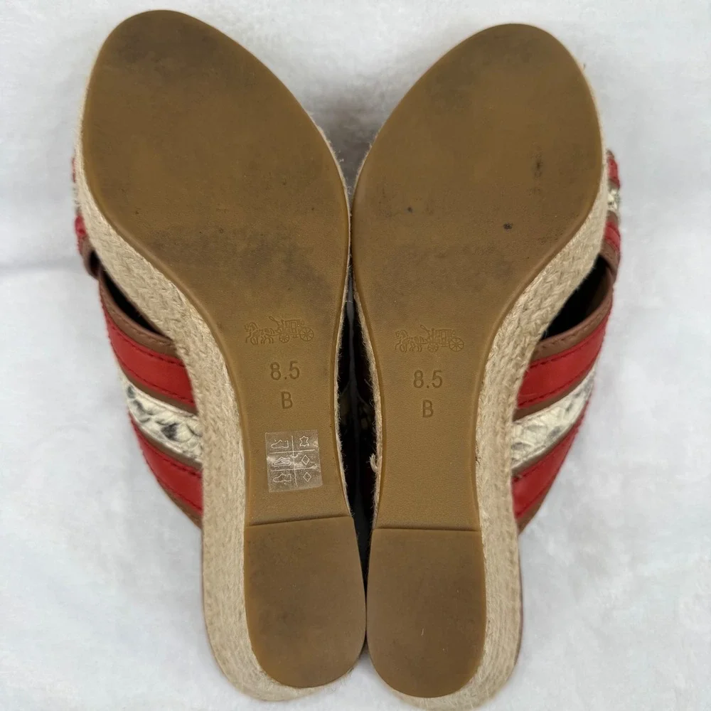 Coach Red Snakeskin Striped Espadrille Wedge Platform Sandals Slides 8.5‎ READ